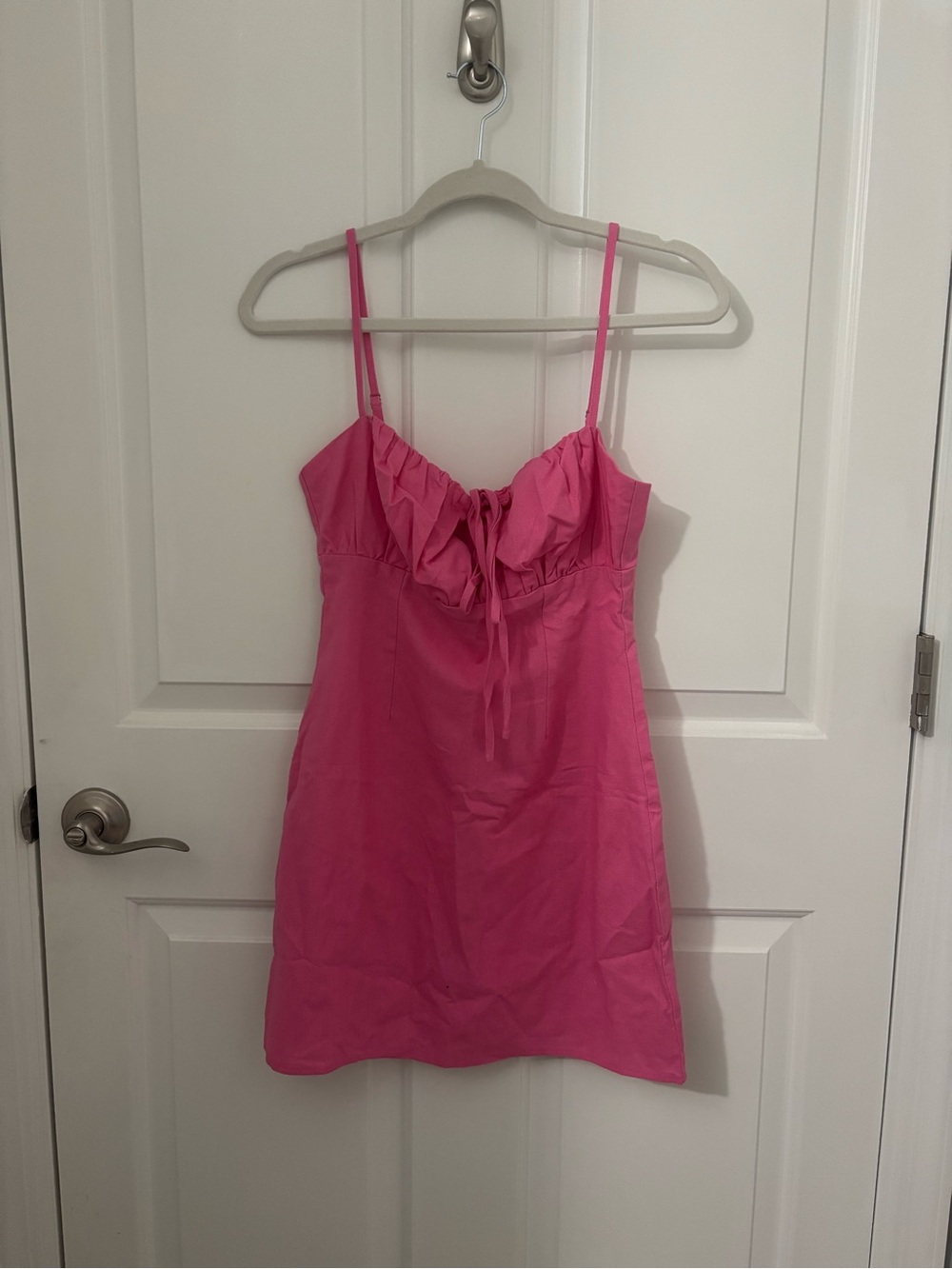 Showpo Break Free With Me Bright Pink Spaghetti Strap Ruffled Mini Dress size 4